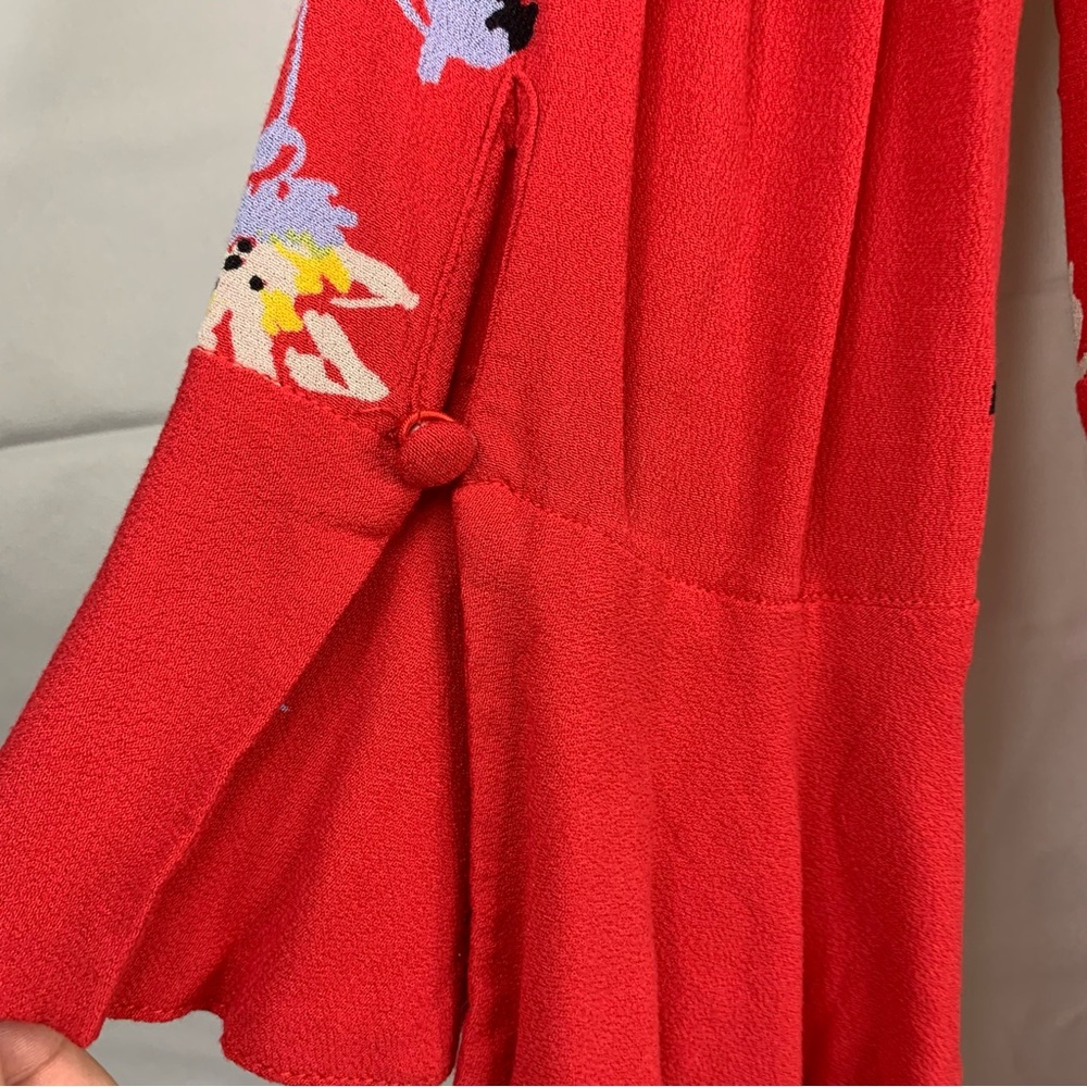 Free People Time On My Side Red Floral Wrap Mini Dress, size M - Picture 9 of 14